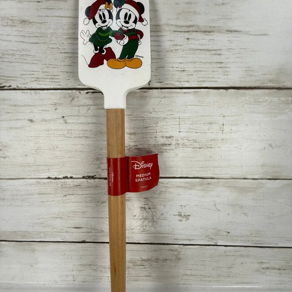 Williams Sonoma Disney Mickey Minnie Mouse Christmas Silicone Spatula Wood Handl